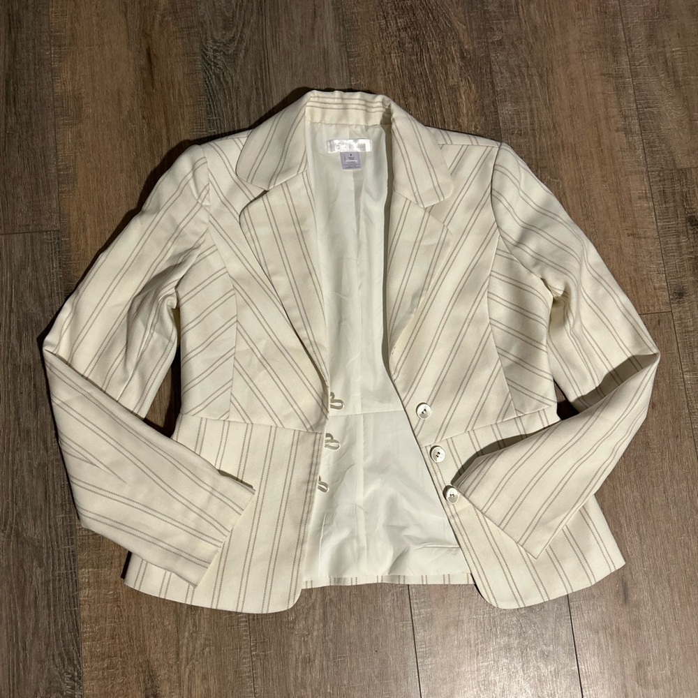 White House Black Market Cream Striped Blazer